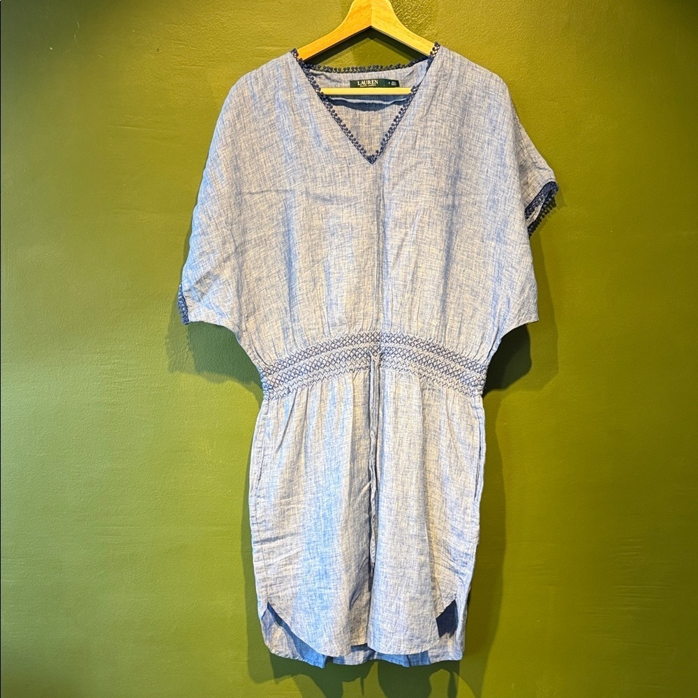 Lauren Ralph Lauren Blue V-Neck Women's Linen Tunic